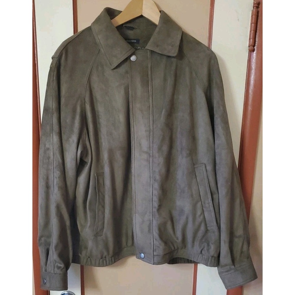 Claiborne Men's Brown Suede & Polyester Zip-Collared Jacket Size Large